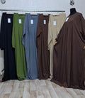 Leinen mix Abaya mit seitlichen Eingriffstaschen, Reißverschluss