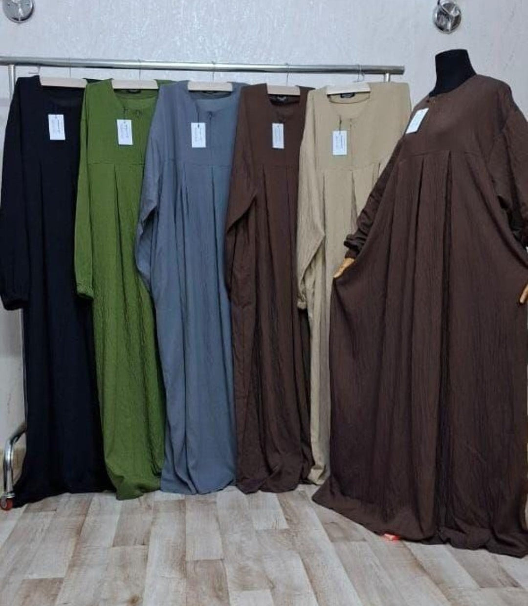 Leinen mix Abaya mit seitlichen Eingriffstaschen, Reißverschluss