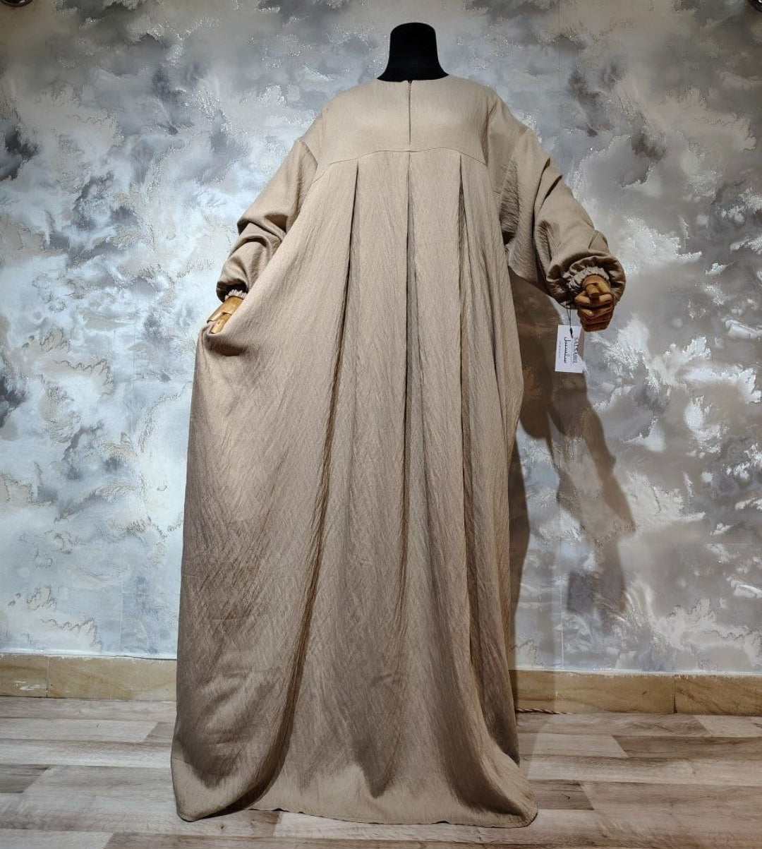 Leinen mix Abaya mit seitlichen Eingriffstaschen, Reißverschluss